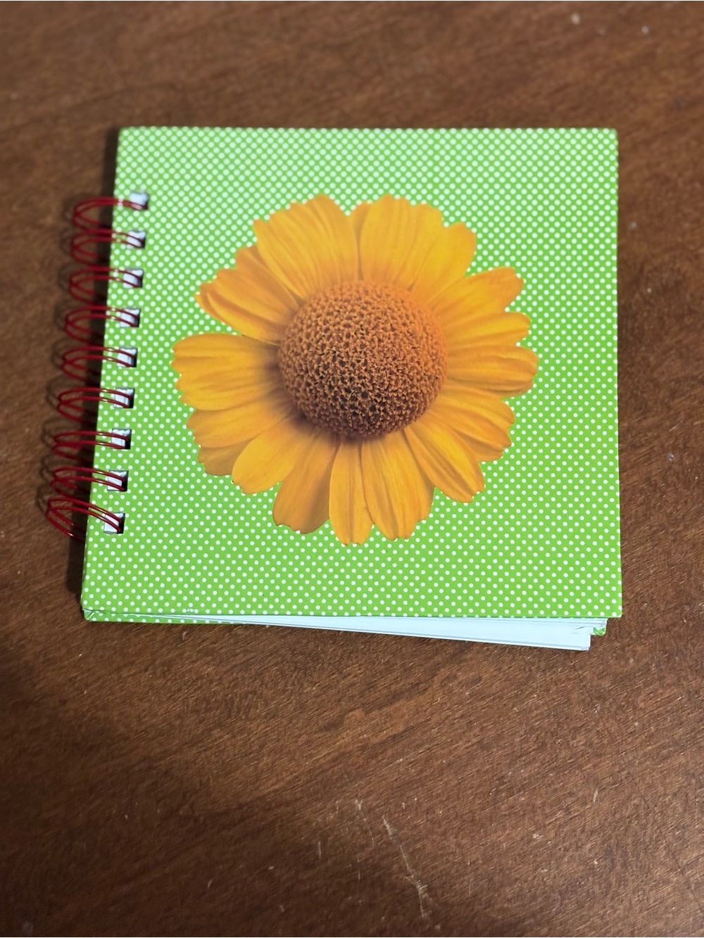 Green Polka Dot Spiral Bound Blank Journal with Sunflower Cardboard Cover